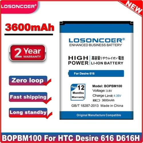 LOSONCOER 3600mAh BOPBM100 Battery for HTC Desire 616 D616w v3 D616H d616d Lithium-ion polymer battery + Tracking number