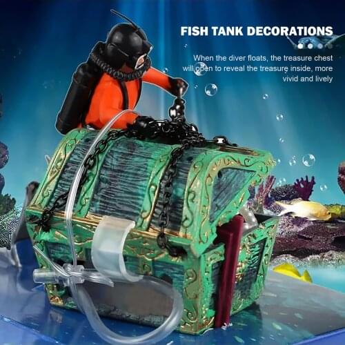 Fish Tank Diver Hunter Treasure Chest Underwater Landscape Ornament Cartoon Aquarium Landscaping Ornament Decoration