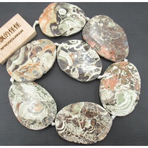 APDGG 16" 37x52mm-39x55mm Large Brown Ocean Jasper Oval Faceted Druzy Freeform Slab Nugget Gems Stone Loose Beads Jewelry DIY