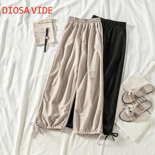 Autumn and winter 2020 new wild wide-leg casual pants elastic waist loose super fire cec pants female straight student trend