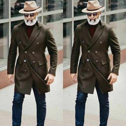 One Piece Winter Men Wedding Tuxedos Coats Long Double Breasted Men Suits Groom Prom Party Blazer Jacket