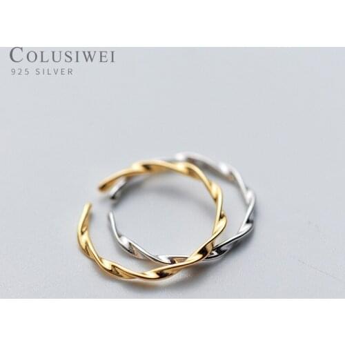 Colsuiwei Simple Kink wavy twist Finger Rings for Women Gold Color Fashion Adjustable Rings 925 Sterling Silver Fine Jewelry