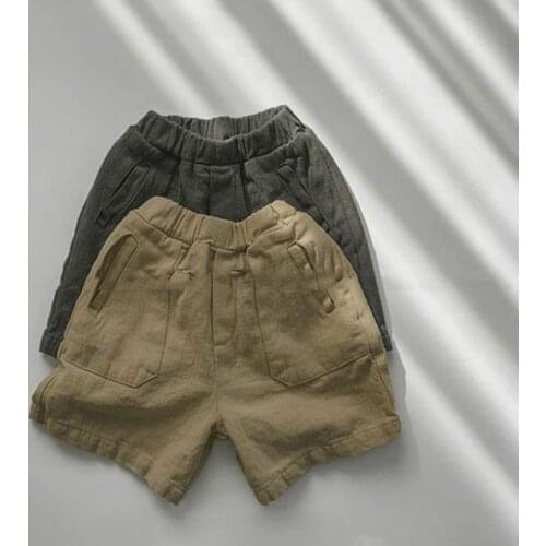 Kids 2021 New Summer Shorts Baby Casual Solid Short Pants Boys Linen Cotton Trousers Mid Waist Childrens Clothes