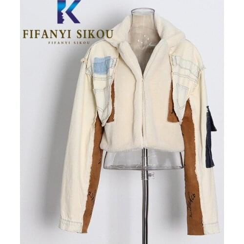 Jeans Jacket Women Loose Plush Coat Winter Thick Warm Lambswool Short Coat Fashion Suede Spliced Denim Jacket Female Streetwear