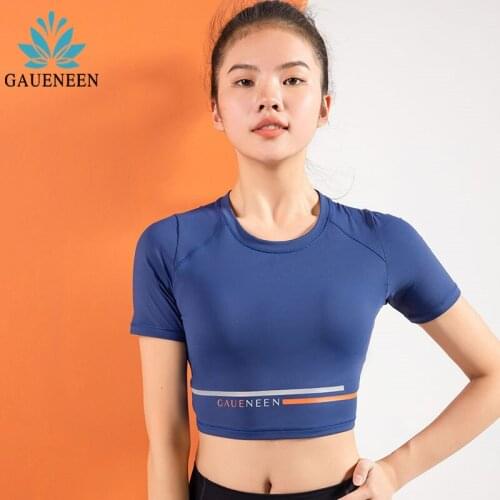 GAUENEEN Women High Support Yoga Top Shockproof Sports Top Elastic Gym Running Workout Breathable Short Sleeve T-Shirts