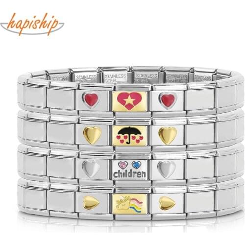 Hapiship 2021 New Fashion Heart Rainbow Unicorn Charm Links 9mm Bracelet Bangle For Women Girl Birthday Present Jewelry GDJ194
