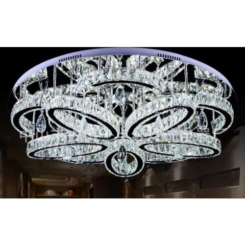 Stainless steel living room crystal ceiling lamp Chinese crystal ceiling lamp Round stainless steel living room lamp led fixture