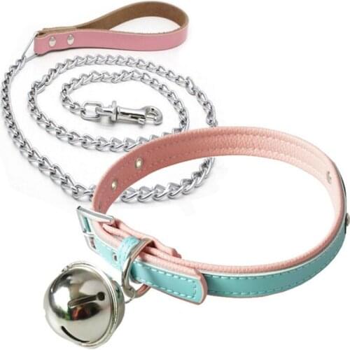 Pu Leather Slave Big Bell Neck Collar with Chain Sex Collar SM Bondage Restraint Collar Adult Game Erotic Sex Products For Women