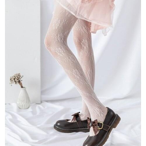 Lolita Hollowed Out Lace Mesh Stockings Bottomed Pantyhose Japanese Lolita Retro Floral Rattan White Stocking Hot Classic Tights