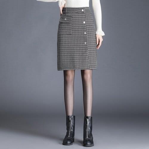 KUANGNAN Plaid Pencil Skirts