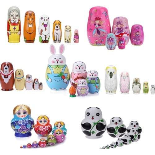1 Set Wood Russian Nesting Dolls Matryoshka Dolls Babushka Hand Crafts Fun Children Kids Birthday Gifts Crafted Doll Home Decor