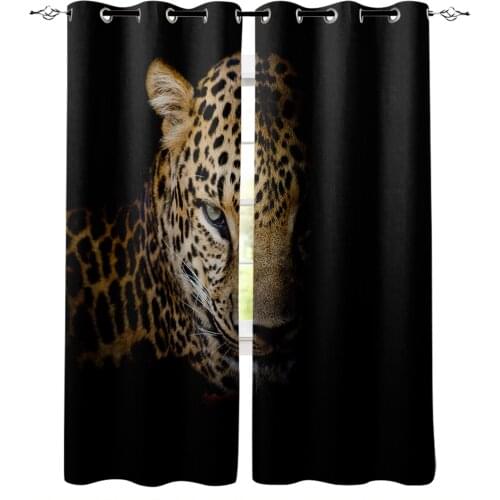 Leopard Animal Black Window Interior Curtain Valance Door Room Drape for Kitchen Living Room Bedroom Decoration Curtains