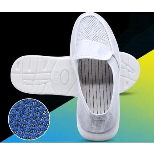 Summer Anti-static white and blue worker shoes PVC mesh patchwork clean breathable and Soft skin-friendly shoes dust free shoes