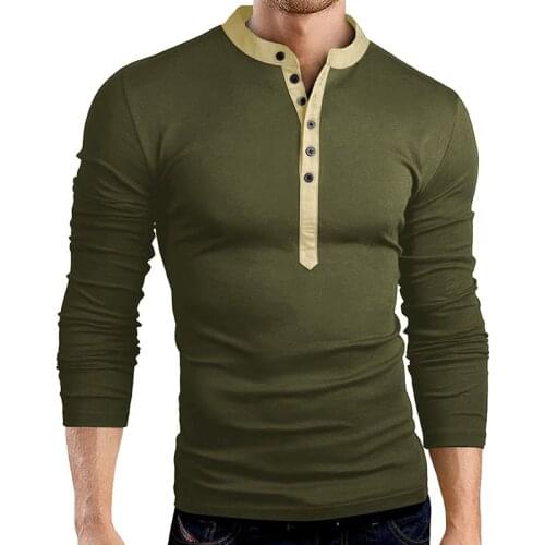 Hot Verkoop Lente Herfst Mens Slim Fit V-hals Button Lange Mouwen Spier Tee T-shirt Casual Tops Henley Shirts