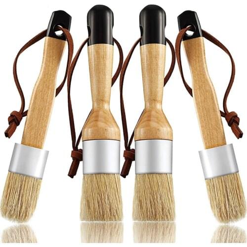 Chalk and Wax Brushes Include Flat and Round Chalked Paint Brush with Bristles, Multi-Use Brushes(4 Pieces)