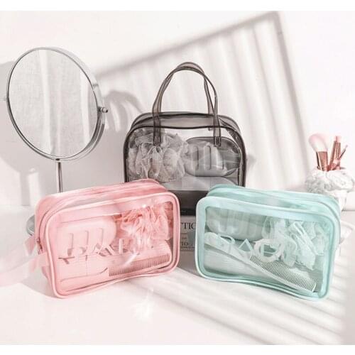 Fashion Women Makeup Bag Portable Travel Cosmetic Organizer Waterproof PVC Zipper Toiletries Organizer Bathroom Storage Bag
