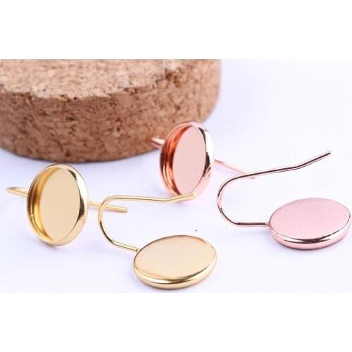 Onwear 10pcs rose gold plated dangle earring base blanks fit 12mm cameo cabochon settings diy ear wire hook findings