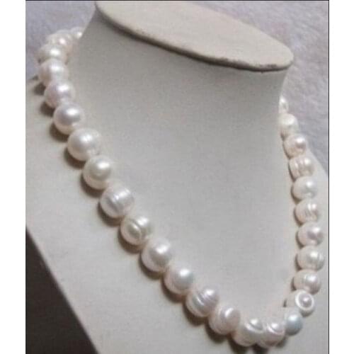 Genuine 11-12MM white BAROQUE Freshwater Pearl necklace 18"