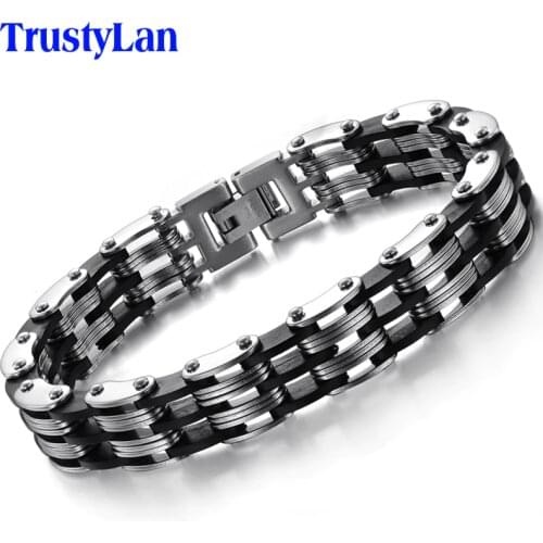 TrustyLan Accessory Bracelet Men Punk Black Silicone Mens Bracelets Bangles 2018 Bracciali Uomo Link Chain Bracelets For Women