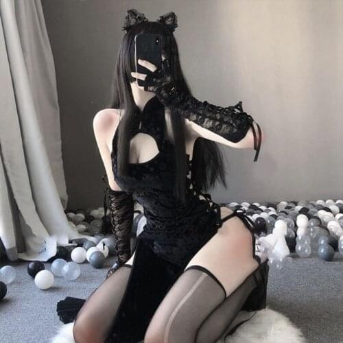 Dress Retro Cheongsam Sexy Underwear See Through Lingerie Dress Female Embroidery Erotic Qipao Dresses Costume
