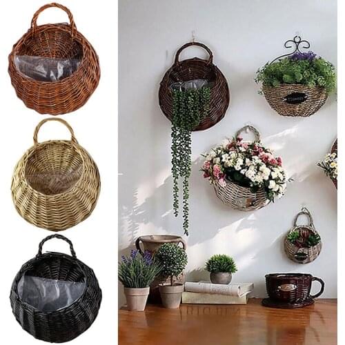 New Arrival Hand Made Wicker Rattan Flower Basket Green Vine Pot Planter Hanging Vase Container Wall Plant Basket For Garden