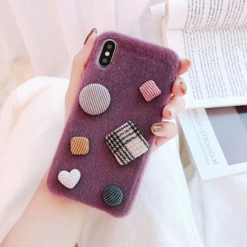 Plush Phone Case For iPhone 6 6s 7 8 Plus Winter Warm Fur Furry Cover Cases For iPhoneXs Xr Xsmax DIY Phone Case