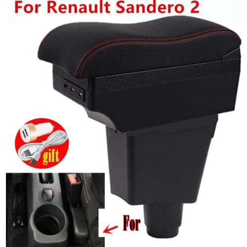 For Renault Sandero 2 Armrest box For Renault Logan 2 Interior special Car Armrest box Center Storage box with USB LED light