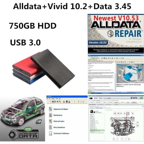 Latest AllData Auto Repair Software All data 10.53 Vivid 10.2 Data 3.45 in 750gb HDD usb 3.0 Technical Support Free Shipping