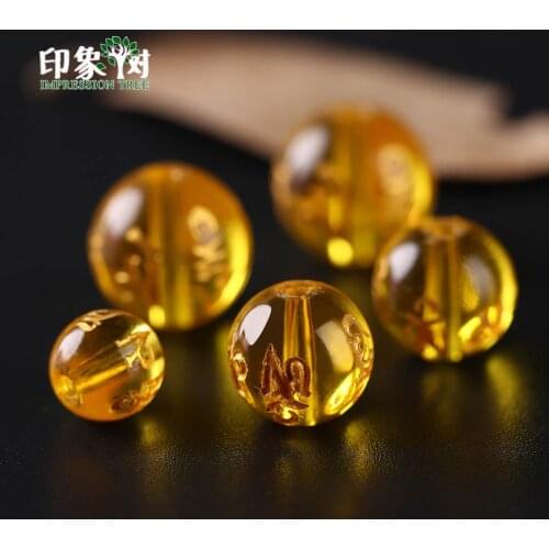 Pick Size 8/10/12/mm Yellow Crystal Buddhism Golden Om Mani Padme Hum Mantra Bead For Necklace Bracelet DIY Jewelry Makings 2964