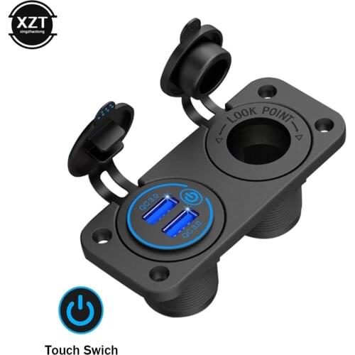 12V Quick Charge 3.0 Cigarette Lighter Socket Splitter Dual USB Charger Power Outlet with Switch for Car Boat Marine RV