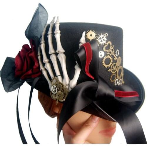 Steampunk Retro Gear Skull Hand Rose Top Hat Magic Hat Party Punk Hat Gothic Halloween Party Holiday Accessories