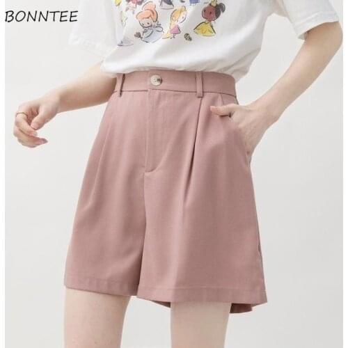 Shorts Women High Waist Solid Simple Fashion Loose Leisure Korean Style All-match Summer Sweet Student Female New Popular Daily