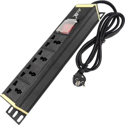 PDU Universal Outlets Network Cabinet Rack AU/US/EU/UK/Large South African plug 1.5/3M Power Strip Extension Cord Aluminum alloy