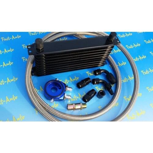 Universal an10 -10an 7/8-14unf thread trust style 10 rows row transmission oil cooler kits for mazda rx7 mx5 fd3s rb25det