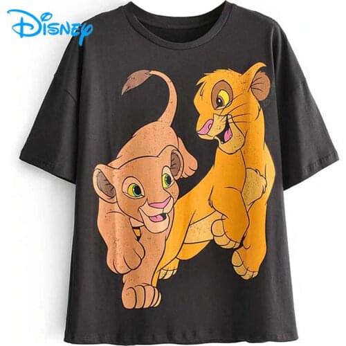 Disney Women T Shirt The Lion King Simba Nala O-Neck Short Sleeve Summer Casual Cartoon Tshirt Tee Lady Girls Female Femmes Tops