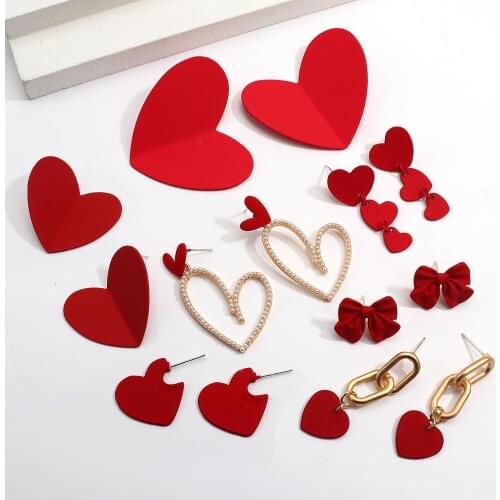 AENSOA Fashion Earrings Sweet Lovely Heart Flowers Bowknot Drop Earrings for Women Girl Lover Christmas Valentines Day Gift