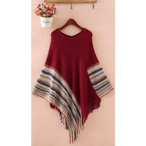 Spring Autumn Fringed Cloak Shawl Sweater Woman 2021 New Korean Fashion Loose Stripe Thick Needle Sweater Bat Shirt Female A942