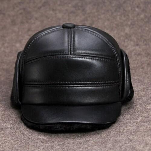 Spring Winter Genuine Leahter Suede Bomber Hat Man Women Nubuck Thick Head Warm Dome Caps Elder Black Sewing Fitted Gorras