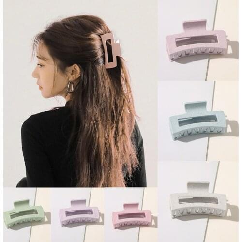 1Pc 2021 New Korea Matte Resin Colorful Geometric Square Hollow Shark Hair Clip Headwear Accessories for Women Girls