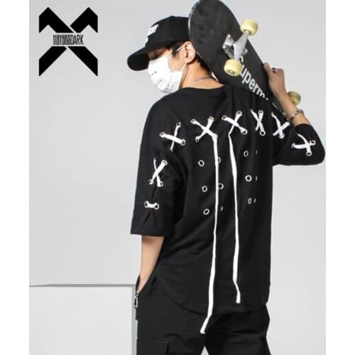 11 BYBBS DARK Hip Hop Skateboard T-Shirt Men 2021 Back Drawstring Design Streetwear Functional Tshirts Cotton Tops Tees WB199