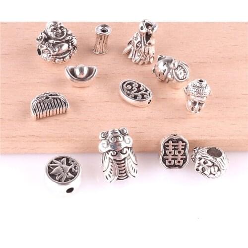 12pcs Chinese Style Antique Silver Dragon Buddha Charm Pendant fit Bracelets Necklaces for Women Jewelry Making Accessories Gift