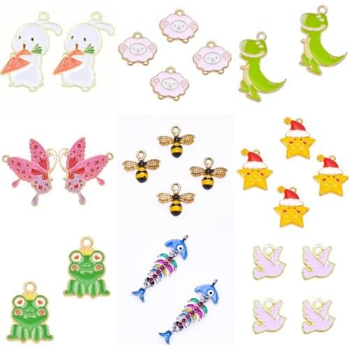 20Pcs/Lot Enamel Animal Butterfly Dinosaur Bee Charms Star Fish Bone Pendant Alloy Necklaces Bracelet Jewelry Wholesale MaKing