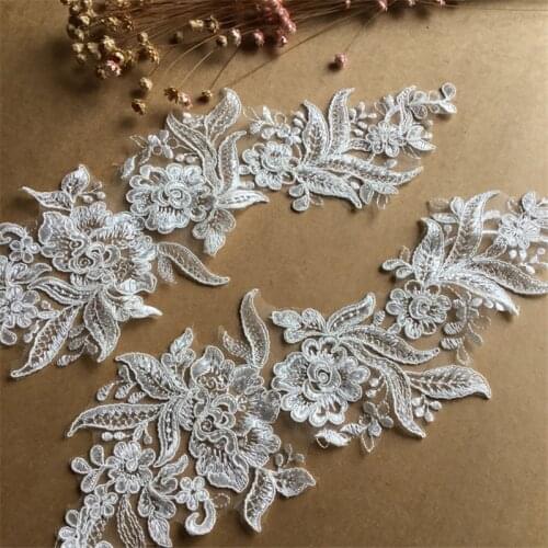 3 Pairs Alencon cord Flower lace applique Bodice Applique For DIY Sewing Wedding Dress Bridal Gown Accessories