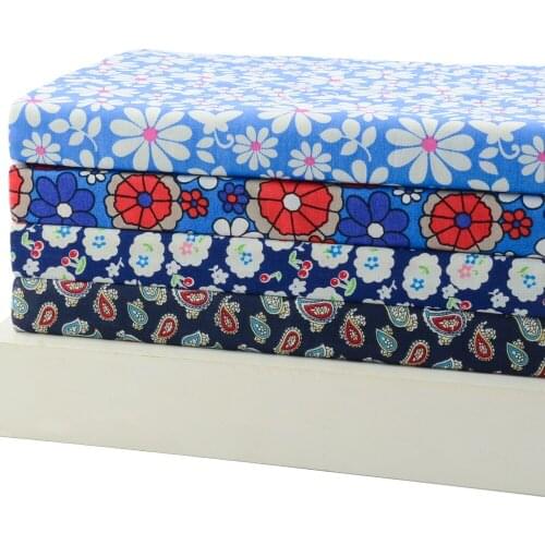 4 PCS 45cmx50cm blue paisley floral poplin cotton fabric for ewing patchwork quilting s clothes fat quarters bundle dense tecido