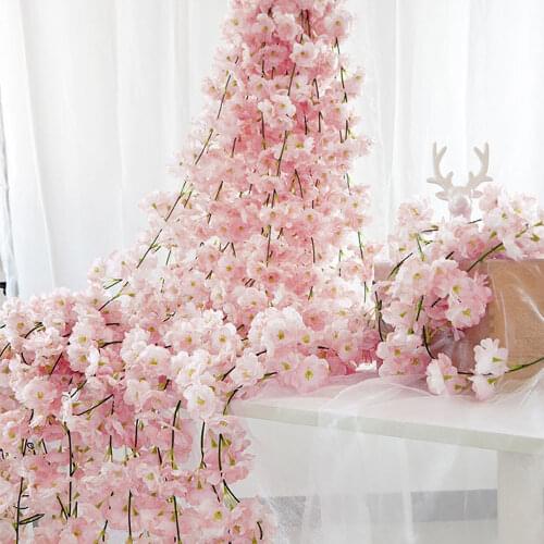 4pc/set 180cm Sakura Cherry Blossom Vine Lvy Wedding Arch Decoration Layout Home Party Rattan Wall Hanging Garland Wreath