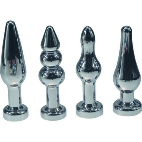 4pcs as set with four shape tapered tip anal beads jewel metal butt plug insert anus fetish steel sex toys adult product foe men