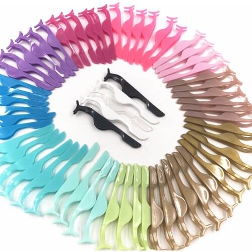 New 50PCS False Eyelash Tweezers False Eyelashes Applicator Eyelash Extension Curler Nipper Auxiliary Clamp Makeup Forceps Tools