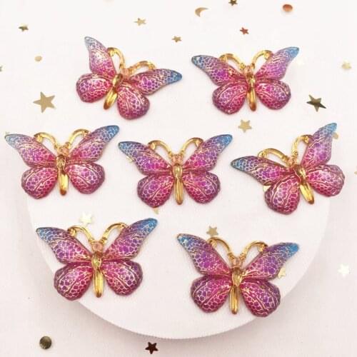 Shiny Colorful Butterfly Flat Back Rhinestone Appliques 10pcs 1 Hole Bead Wedding Decoration Home Craft Christmas Gift DIY O1