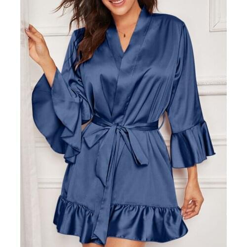 Women Silk Bridesmaid Bride Robe Sexy Satin Wedding Kimono Robes Sleepwear Nightgown Dress Woman Ruffled Bathrobe Badjas #W