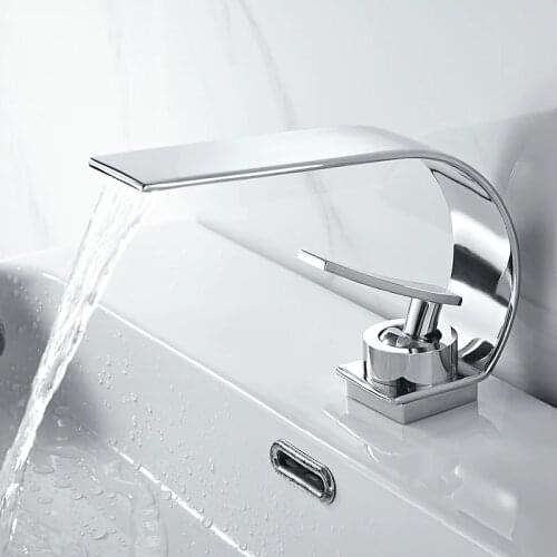 Chrome Basin Faucet Solid Brass Waterfall Bathroom Sink Faucet Big Round Spout Mixer Tap Torneira Banheiro